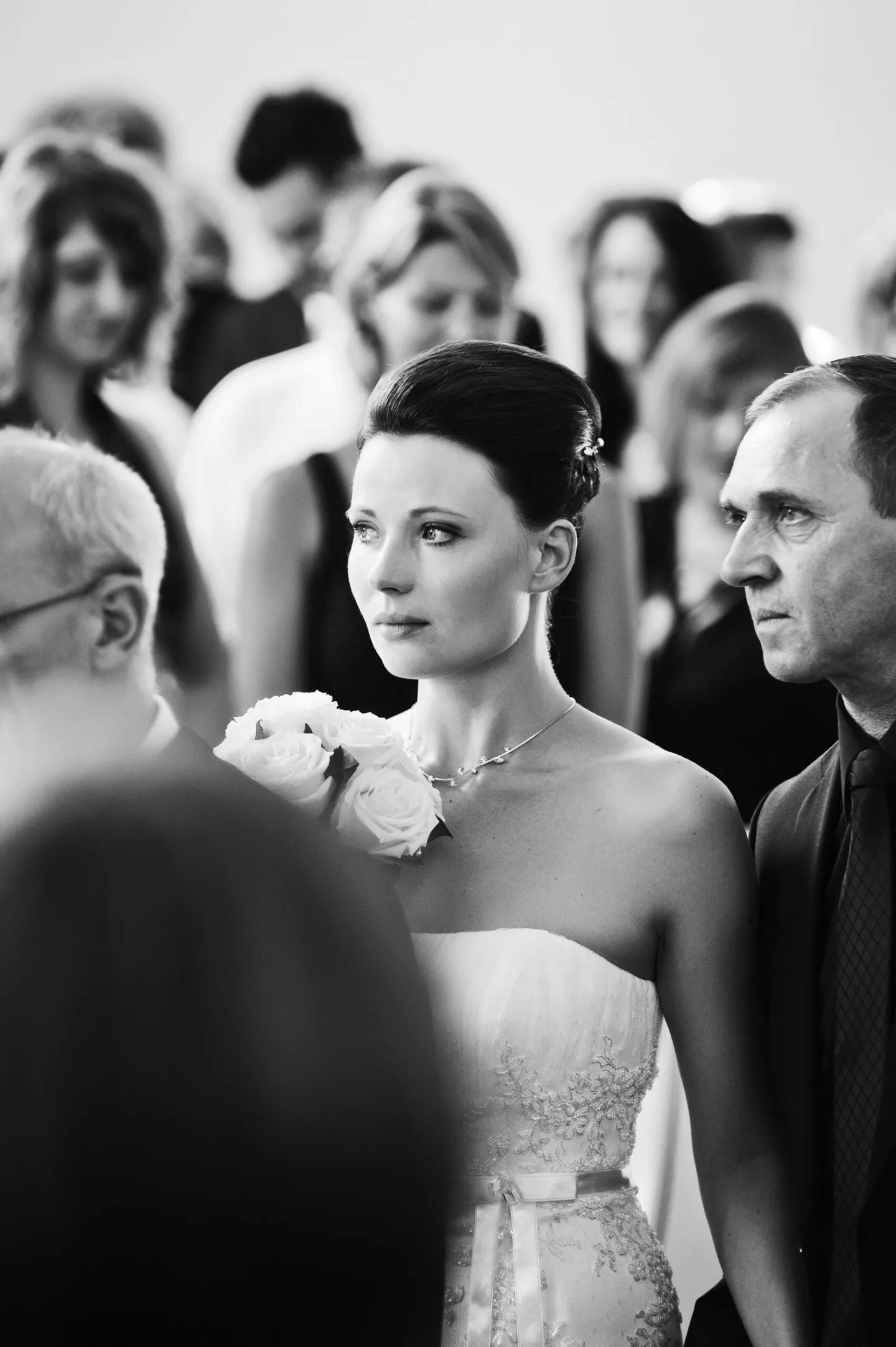Bride with bouquet at wedding