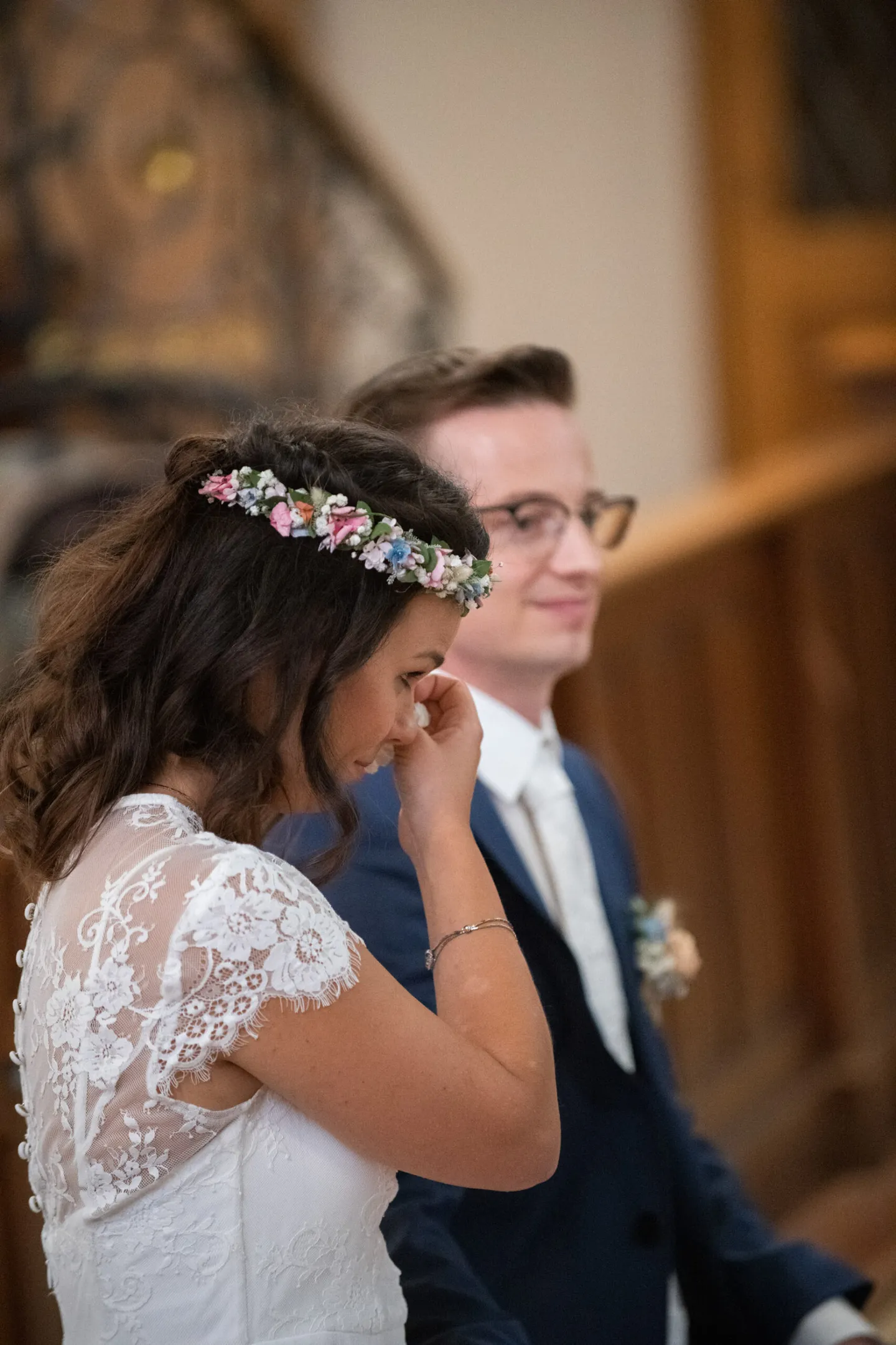 Bride cries during the ceremony