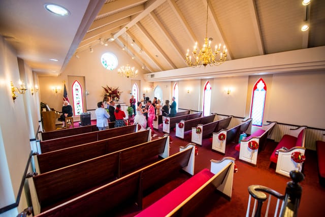 Wedding in a small church with guests